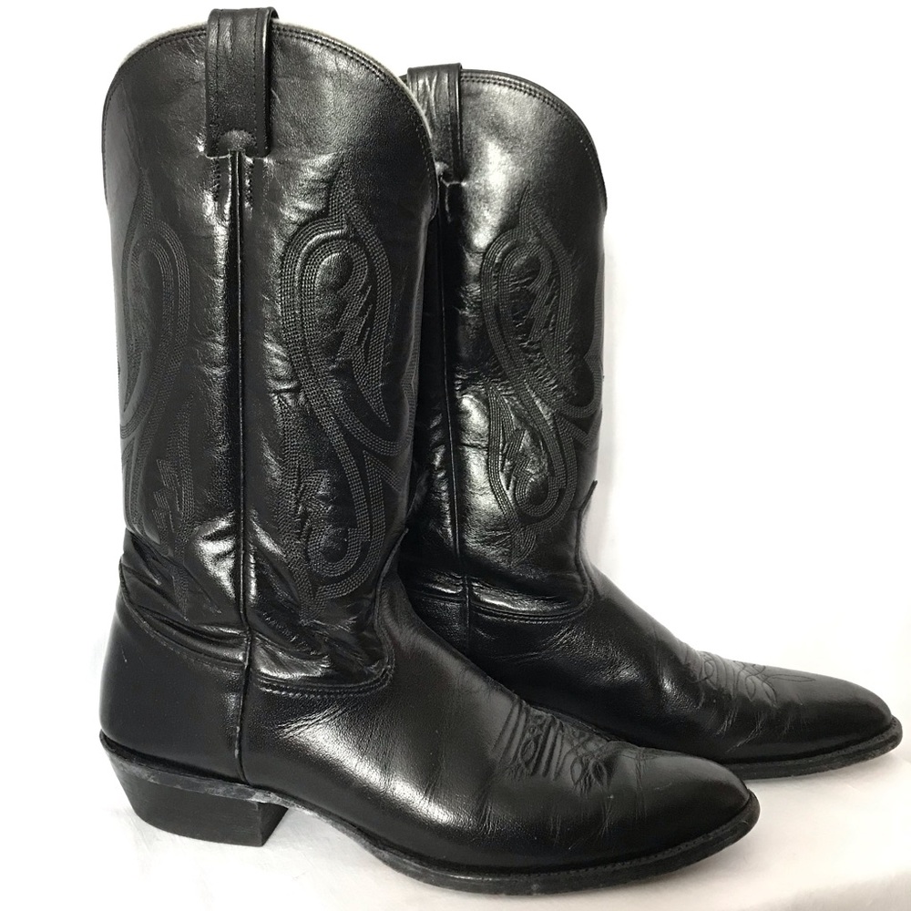 Nocona 11.5 3a Black Leather Cowboy Boots - Gem